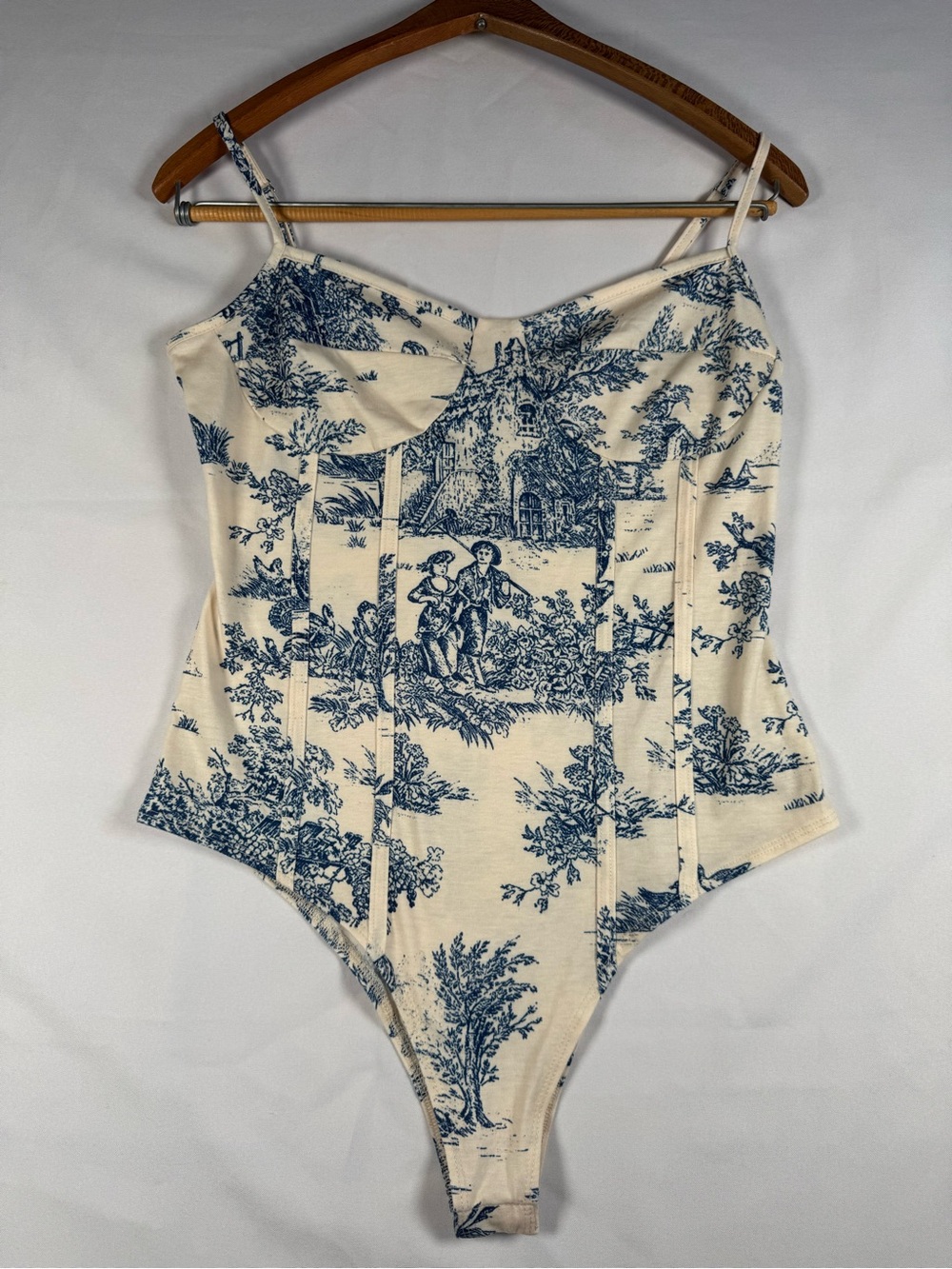 Cider Blue Toile Print Cream One-Piece Bodysuit #fairycore #cottagecore